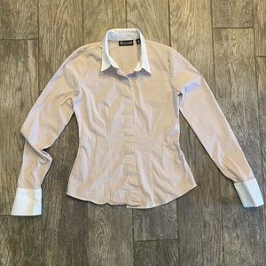 7th avenue design studio new york top button up shirt petite xs pink gold white